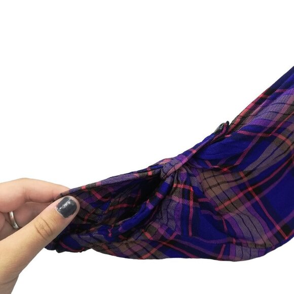 Splendid Plaid Popover Collar Roll Tab Sleeve Shirt Blouse Size M Blue Red Rayon - Picture 5 of 10